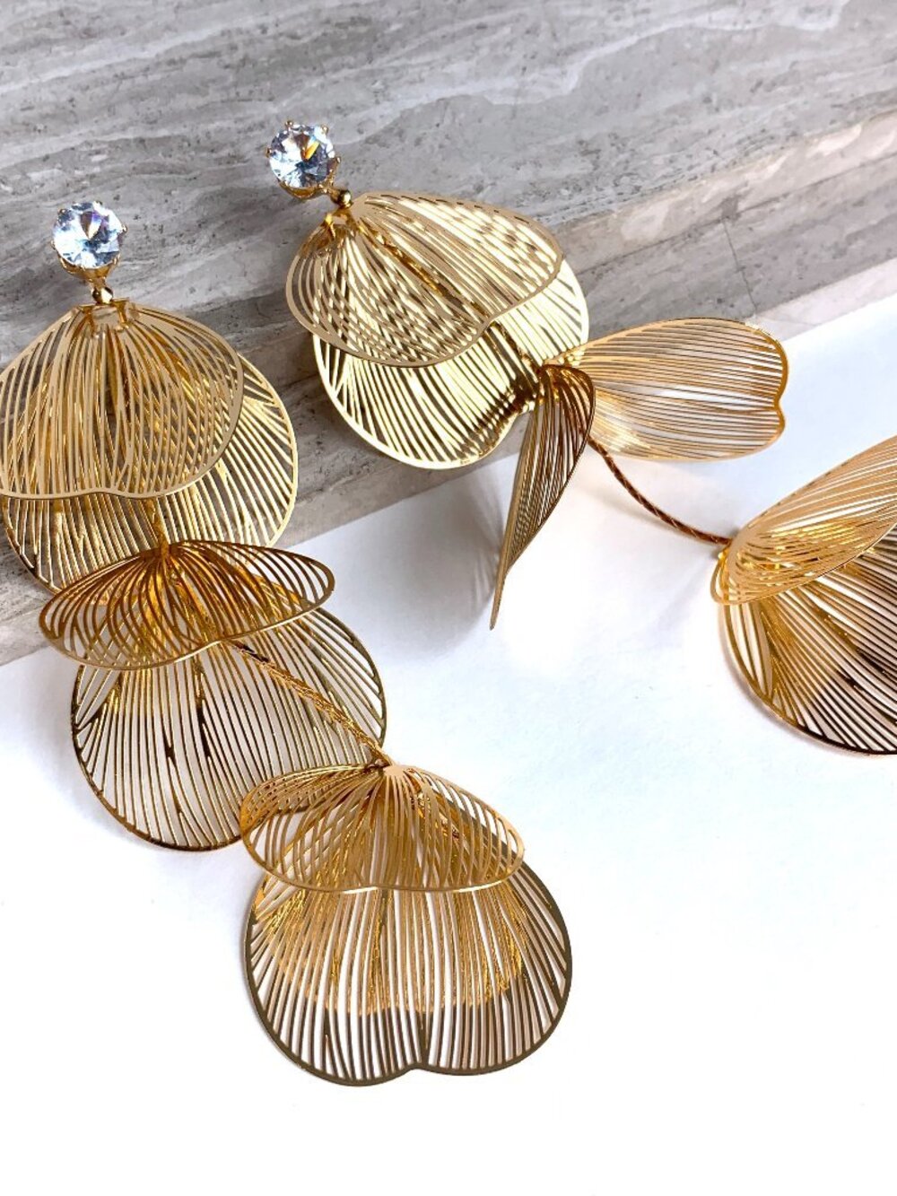 NEW Anthropologie Crystal Stud Metal Flower drop Earrings